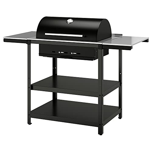IKEA GRILLSKÄR - Barbacoa de carbón con 2 mesas auxiliares, 99/123/147 x 61 cm, acero inoxidable/exterior