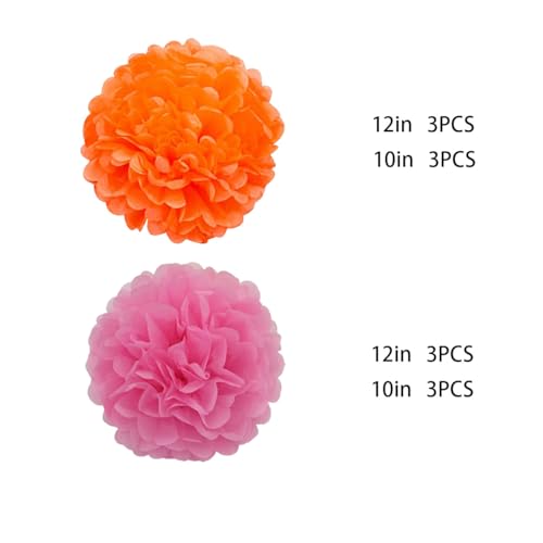 Image of XIKSXITN 12pcs Light Pink and Orange Paper Pom Poms Decorations for Party ,Ceiling Hanging Tissue Paper Flowers Decorations (10&12inch)