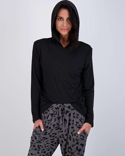 Image of Real Essentials 2 Pack: Women's Soft Long Sleeve Sleep Set - Comfortable Lounge Pull Over Hoodie and Henley Jogger