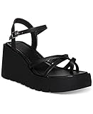 Juliet Joly Women's Platform Wedges Square Open Toe Wedge heel Sandals Strappy Buckle Ankle Strap To