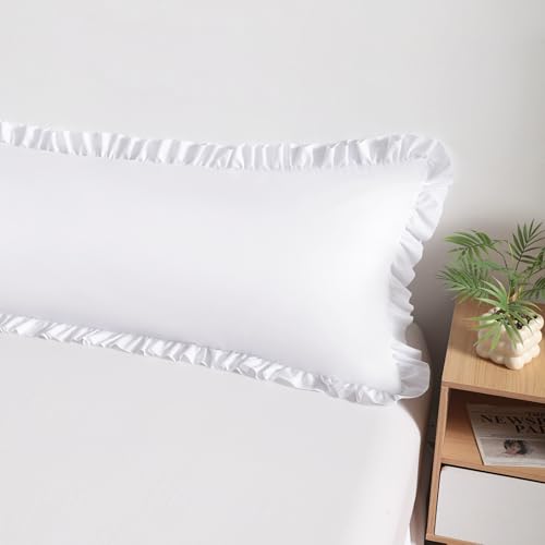 BEDSUM Ruffled Body Pillowcase 20x54 Inches Brushed Microfiber with Envelope Closure Soft Wrinkle-Resistant White
