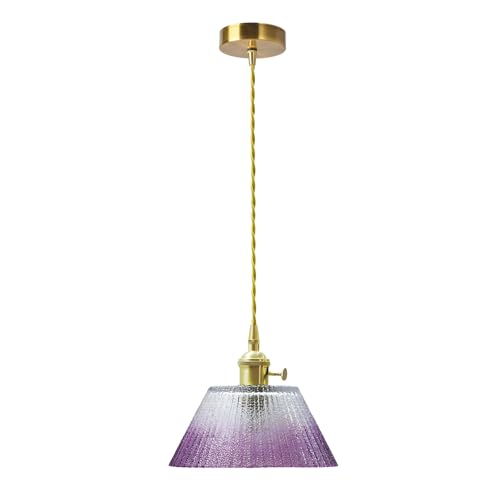 EKSED Suspension Luminaire Vintage 20cm en Verre Texturisé, Hauteur Réglable, Lampe Suspendue E27 pour Salon, Cuisine, Salle à Manger (Violet)