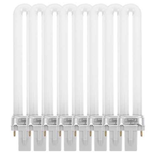 HAKIDZEL Tubo de Luz para Manicura 9w Blanco de Vidrio 8 Piezas, Lámpara para Secar Uñas Función de Secado Rápido Adecuado para Salones Profesionales y Uso DIY