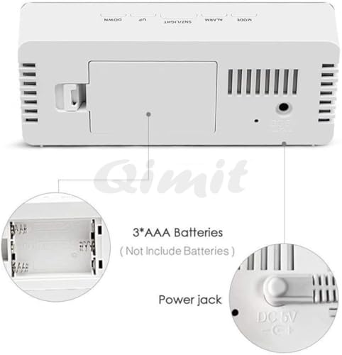 QIMIT Digital Alarm Clock Table Clock for Students, Home, Office, Corporate with Automatic Sensor, Date & Temperature-Black, Plastic, 14W x 8H Centimeters (1, Silver)