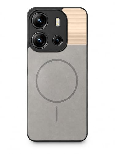 Image of Bintage Mac Safe Design Hard Slim Back Case | Soft Border Camera Protect | Dual PU Leather Finish Back Cover Compatible for Tecno POP 7 Pro - White & Grey