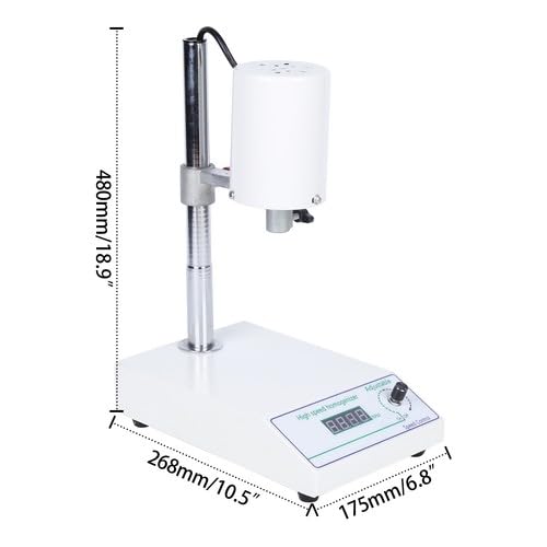 High Speed Homogenizer, Lab Disperser Emulsifier, Overhead Homogenizer Mixing, 8000 to 22000RPM Lab Homogenizers Emulsifier Disperser with Two Working Heads for Lab, School， 110V