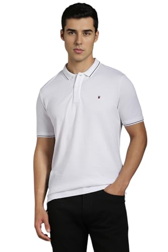 Image of Louis Philippe Men's Slim Fit Single-Tuck Pique Stylized Sleeve Print and Contrast Tipping Half Sleeve Solid Polo Tshirt