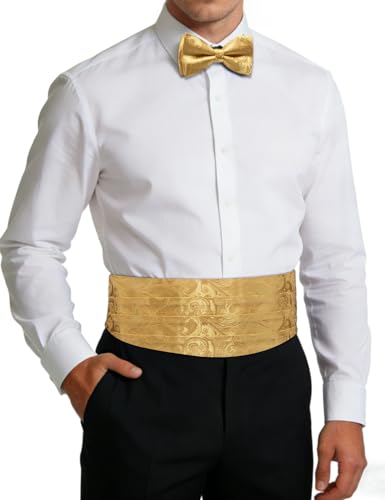 Image of Paisley Floral Tuxedo Cummerbund Bow Tie Pocket Square Set for Men
