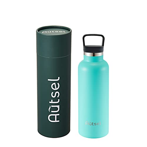Autsel Trinkflasche Edelstahl 350ml 500ml 750ml Auslaufsicher Thermoskanne Wasserflasche BPA-Frei Wasserflasche Kohlensäure Thermosflasche für Fitness Kinder Uni Schule Sprudel Sport Türkis Cover