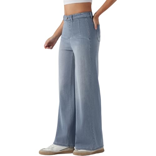 Jean large taille haute en denim extensible parfait pour le bureau et les sorties