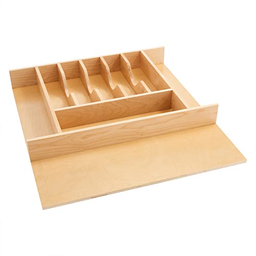 Image of Rev-A-Shelf Trim-to-Fit Silverware Drawer Organizer for Kitchen Utensil Cutlery Cabinet Storage, Natural Maple Wood 9 Compartment Tray Insert, 4WCT-3