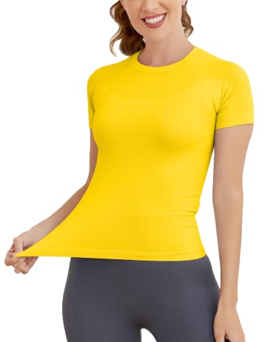 Image of MathCat Seamless Workout Tops for Women Short Sleeve T-Shirt | Slim Fit, Compression, Quick Dry, Lightweight, Mesh Vents, Chafe-Free, Hip Length, Workout, Yoga, Running, Athletic