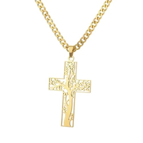 Western Cross Necklace For Men - Stainless Steel Jesus Cross Necklace For Women Men Gold Plated Color Angels Crucifix Charm Jewelry Gift