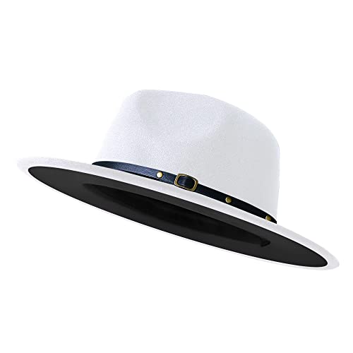 Image of Wide Brim Fedora Hats for Women Men Two Tone Dress Hat Felt Panama Hat in Two Audlt Size