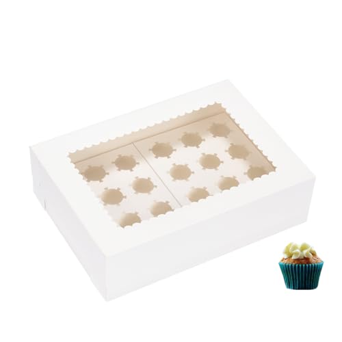 JJO Mini Cupcake Box 5 Pack,Holds 24 Mini Cupcakes,Cupcake Holder, 14x10x4 Inch White Bakery Boxes with Window for Birthday Holiday Party Bakery