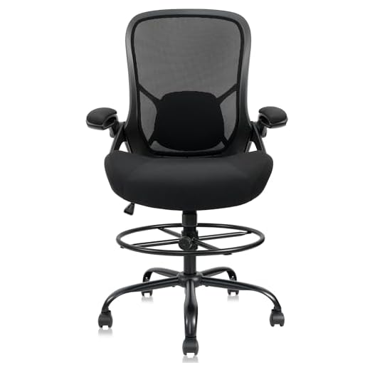 HYLONE 400lbs Big and Tall Heavy Duty Drafting Chair 5" Thickened Seat Tall Office Chair Flip-Up Armrests Ergonomic Chair with Lumbar Support and Adjustable Footrest Ring Standing Desk Chair (Black)