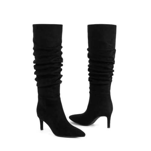 Image of Knee High Boots Women Pointed Toe Stiletto Heel Tall Boots | Side Zipper,3 In Stiletto Heel,Fall Spring Winter Fashion Dress Tall Boots,Evening Bridal office Long Boots