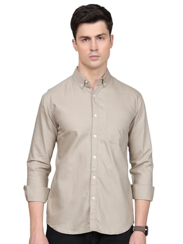 Image of Majestic Man Classic Slim Fit Solid Cotton Casual Shirt with Button-Down Collar