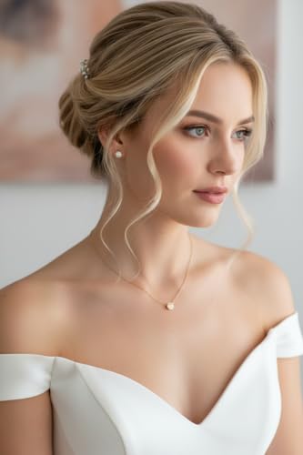 Dezentes Brautschmuck Set Gold – Halskette & Ohrringe mit Zirkonia – Eleganter Strass Schmuck Damen – Hochzeit Brautjungfer Standesamt Geschenk – Bild 3