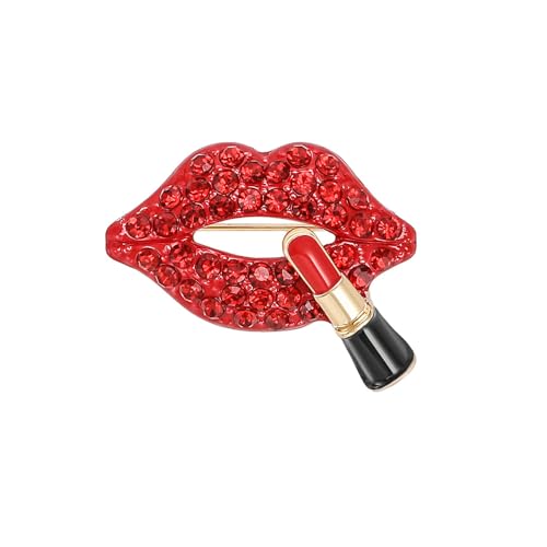 Image of Red Lips Rhinestone Brooch Pin for Women Girl Cubic Zirconia Lapel Pin for Wedding Party Dance Creative Hot Lips Lipstick Sexy Crystal Shining Mouth Brooches Jewelry Sweater Shawl Scarf Buckle