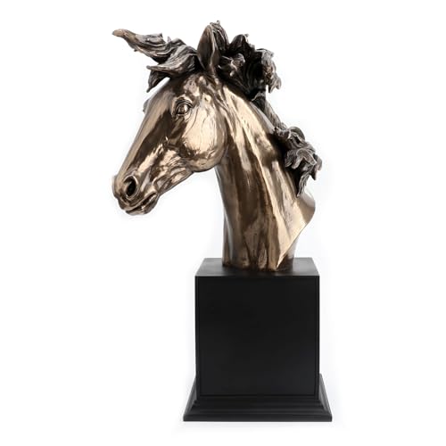 Estatua grande busto cabeza de caballo 65 cm efecto bronce