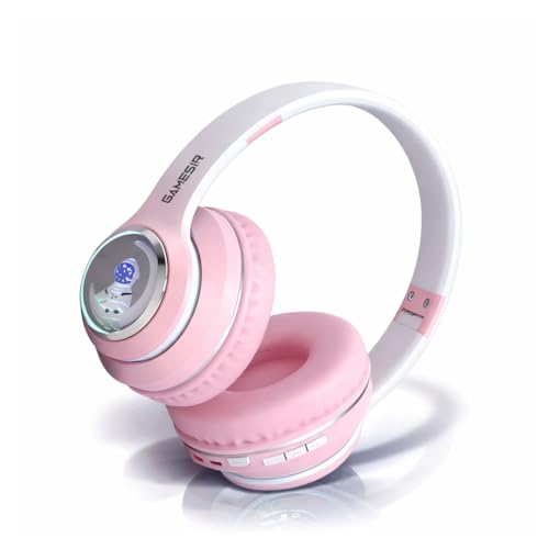 Image of GameSir Astro Junior Wireless Headphones with 40mm Drivers, Deep Bass Stereo Sound, Bluetooth 5.3, Over-Ear Noise Isolation Headset with LED Light, Built-in Mic for PC, Mobile & Laptop (Pink)