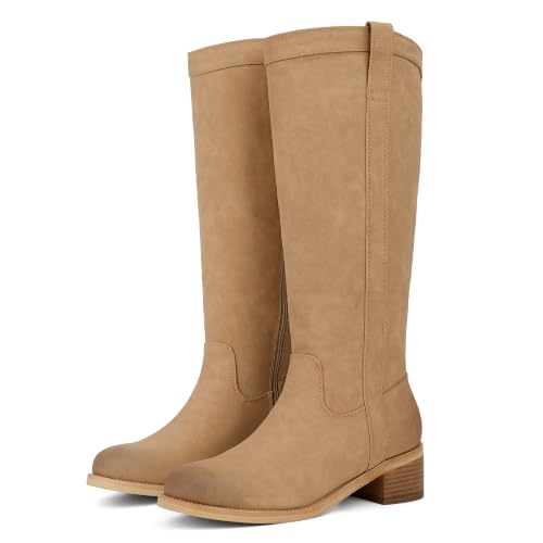 Image of QIY Knee High Boots for Women Low Heel Flat Tall Boots