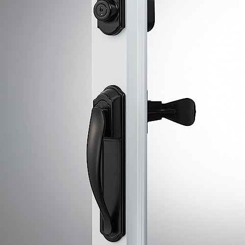 Ideal Security Door Handle with Keyed Deadbolt for Storm and Screen Doors, Black (4-Piece Set)