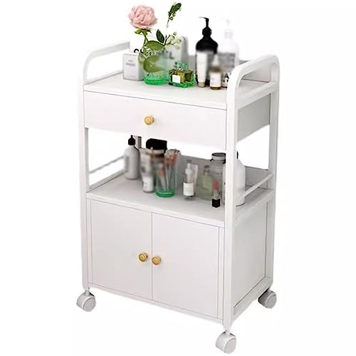Carrito de salón con ruedas, organizador de almacenamiento profesional con 1 cajón y 1 armario, 55 x 33 x 80 cm, ideal para barberías y salones de belleza