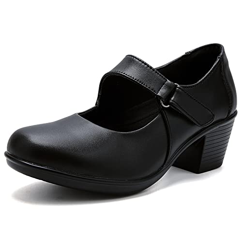 UZB Mary Jane Shoes Women Pumps Leather Heels Casual Work Dress Shoes