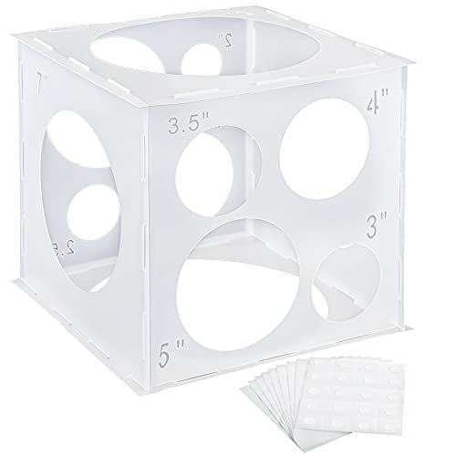Auihiay 12 Holes Plastic Balloon Sizer Box Cube with 200 Pieces Balloon Glue Points, Collapsible Balloon Size Measurement Tool for Balloon Decorations, Balloon Arches and Balloon Columns (2-10 Inch)