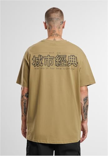 Urban Classics Camiseta para Hombre con Texto Chino en la Parte Delantera y Trasera, símbolo Chino, Camiseta para Hombre, Tallas S - 5XL, Caqui/Negro, 3XL