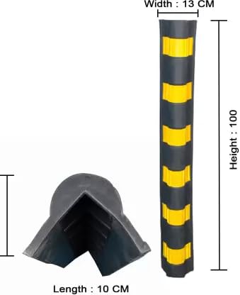 Image of LADWA 1000 mm Parking Safety Pillar Guard, Rubber Bounce Corner Protector with Yellow Reflective Tape for Night Visibility, Suitable for Garage, Basement Parking & Wall Safety (Pack of 6)
