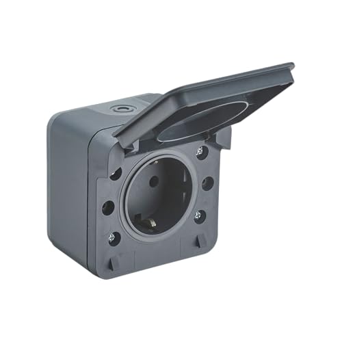 DEBFLEX - Cyklone - Enchufe Exterior Estanco Completo - Toma de Corriente de Pared IP55 - Interior/exterior - Instalación en Superficie - Gris Oscuro - 75 x 75 x 55 mm