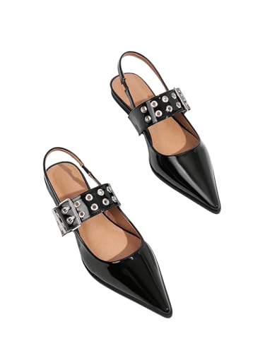 Floerns Women's Buckled Straps Pointed Toe Slingback Flat Ballerina Shoes
