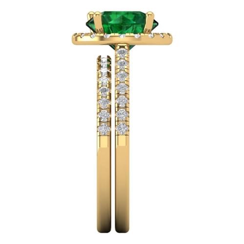 Clara Pucci 2.82 ct Round Cut Halo Solitaire Genuine Simulated Emerald Designer Art Deco Statement Wedding Ring Band Set 18K Yellow Gold3