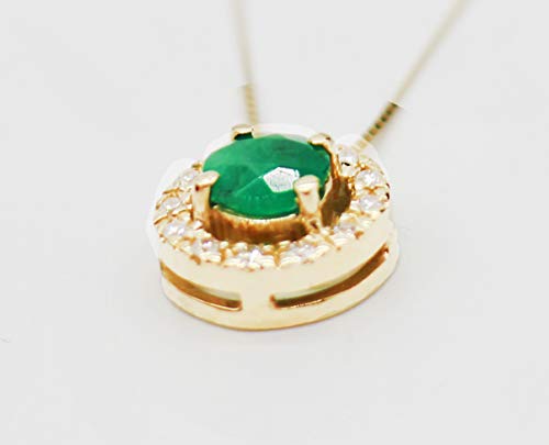 Corrente com Pingente Ouro Amarelo Cravejado com 13 Diamantes Esmeralda