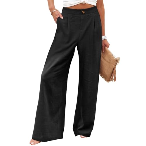eoeioa High Waisted Business Casual Pants for Women Summer Flowy Wide Leg Pants Dressy Boho Beach Pants Trousers with Pockets2