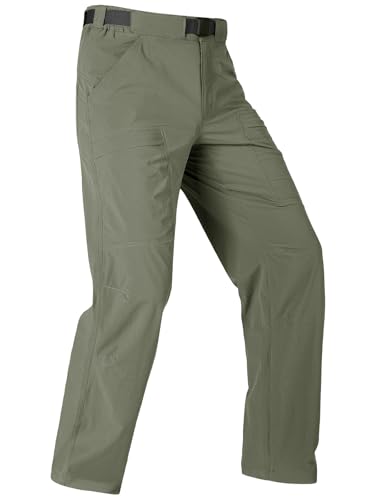 FREE SOLDIER Men's Outdoor Cargo Hiking Pants with Belt (Lightweight Waterproof Quick Dry Tactical Pants Nylon Spandex (40W/30L Sage Green)