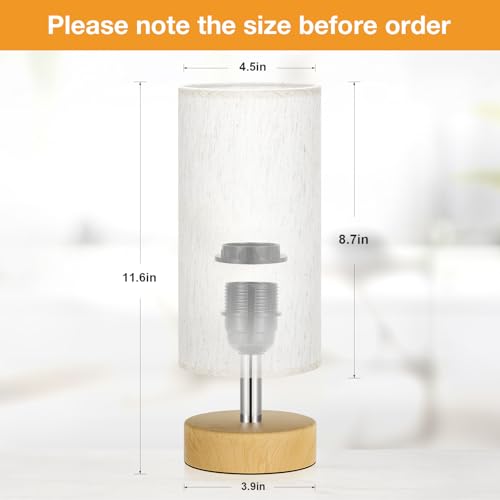 Image of Table Lamp for Bedroom(Cream Shade - Wood Base, 11.6 inch Inline Control) | Bulb not Included | Minimalist Desk Lamp | Linen Fabric Shade | for Living Room | for Dorm