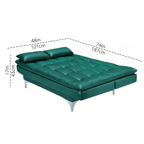 Image of Casaliving Danny 3 Seater Sofa Cum Bed Leatherette Fabric (Pine) with Two Cushions Perfect for |Home Living |Office Room and Guest Room Premium Sofa