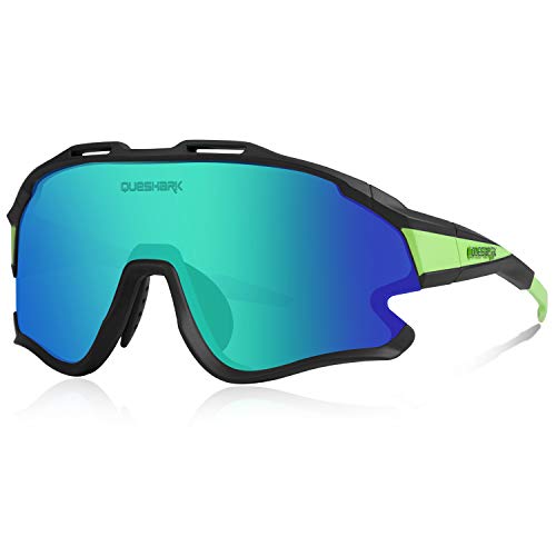 Queshark Gafas Ciclismo Deportivas con Montura MTB TR90 Gafas de Bicicleta Para Hombres Mujeres con 1 Polarizadas 3 HD Lentes Intercambiables Anti-UV400