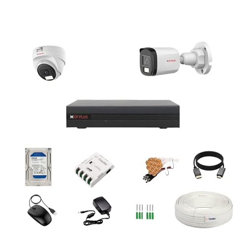 Image of CP Plus illumax 2.4MP 4 Channel DVR, 2.4MP 1 Dome & 1 Bullet Cameras [Color Night Vision + Built-in Audio MIC + SMART Dual Light + Motion Detection] + 500GB HDD + 4 CH SMPS + CCTV Cable + BNC /DC