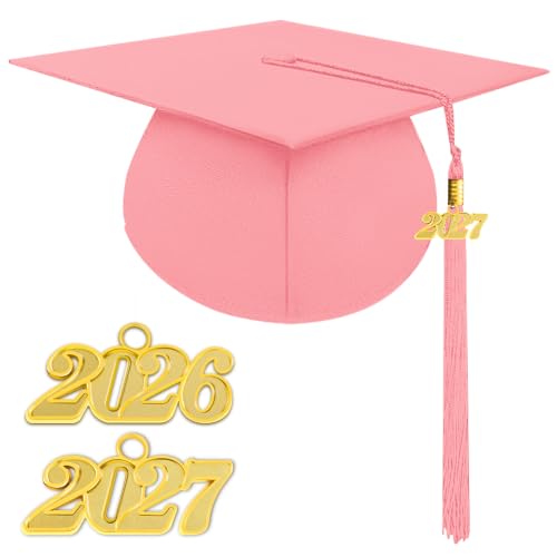 Herrenbek Unisex Matte Graduation Cap 2026 2027 Tassel for High School Pink