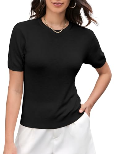 DAIMIDY Women's Short Sleeve Crew Neck Sweaters Lightweight Summer Sweater Casual Knit Pullover Tops