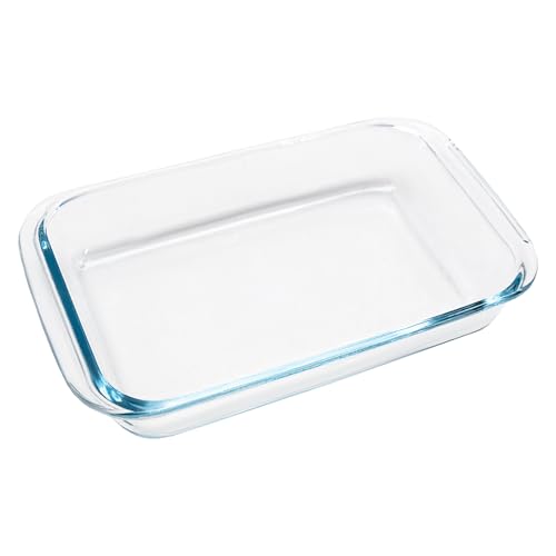 Klein Auflaufform Glas, 1 L Lasagne Auflaufformen aus Borosilikatglas, 26 x 15 x 4,5 cm Backform Rechteckig Ofenform mit breiten Griffen, Mikrowellenfest, temperaturbeständig, spülmaschinenfest