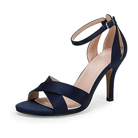 PiePieBuy Womens Mid Kitten Heel Sandals Glitter Strap Ankle Buckle Cut Out Back Wedding Dress Shoes Cover