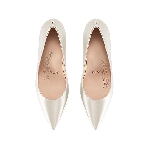 7or9 Gold Heels for Women Comfortable Air-Touch Foam Glitter White Heels Bridal Prom Heels Pointed Toe Stiletto High Heels 3.54"2