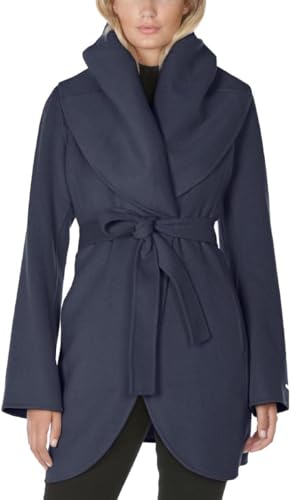 Image of TAHARI Womens Double-faced Luxury Soft Wool Blend Peacoat Removable Belt Wool Coat Oversized Collar