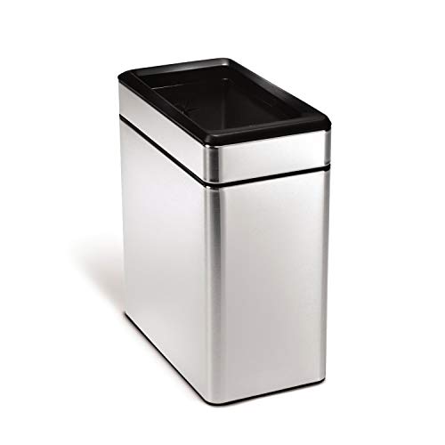 simplehuman Slim Open Can, 10L / 2.6 Gallon Commercial Office Trash Can for Hotel Rooms, Conference Rooms, Reception, Heavy Duty Stainless Steel, ADA-Compliant, Brushed Stainless Steel by simplehuman - Used condition - US$41.39